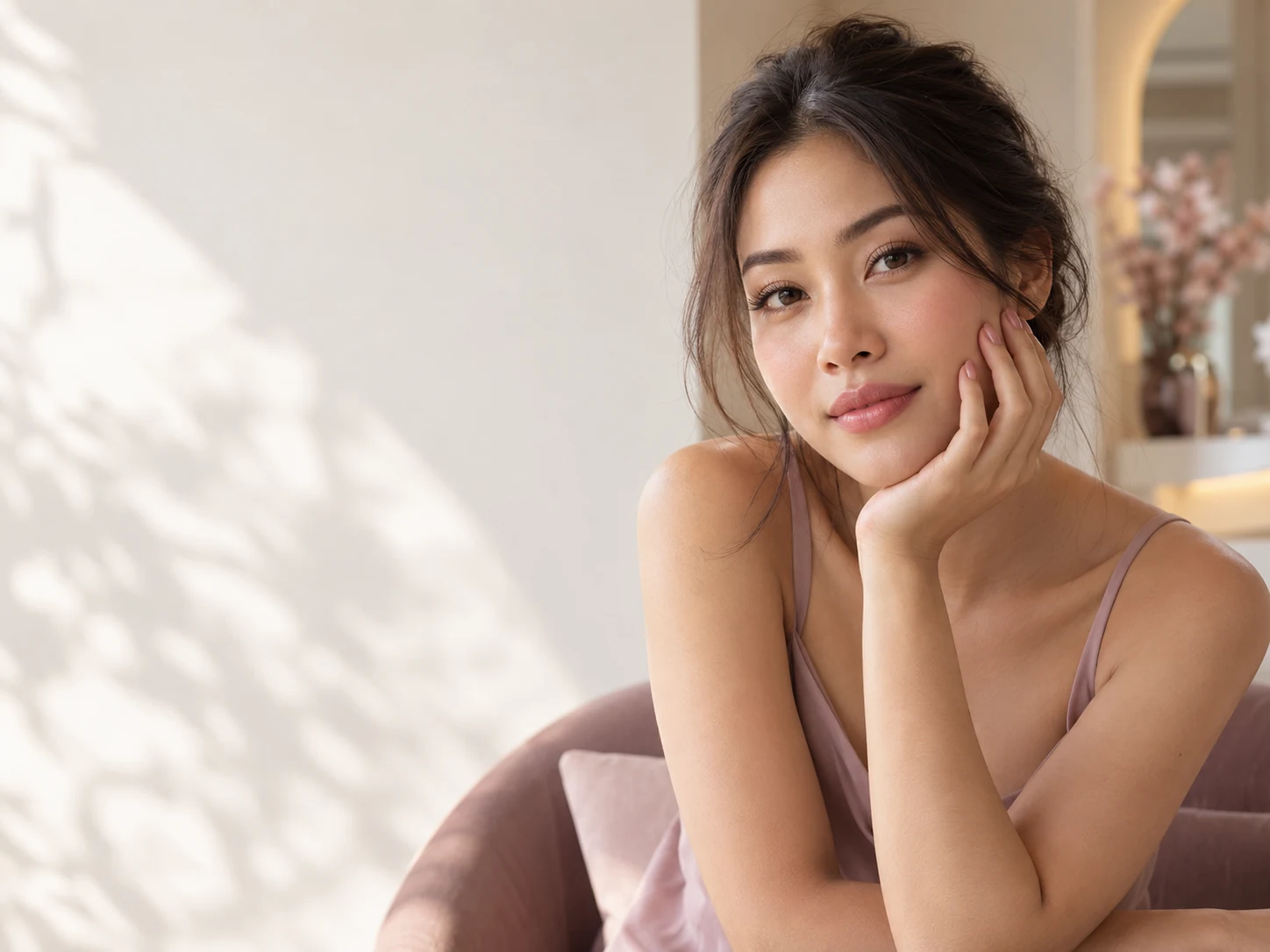 Helle, moderne Beauty-Studio-Atmosphäre mit einer roséfarbenen Maniküre